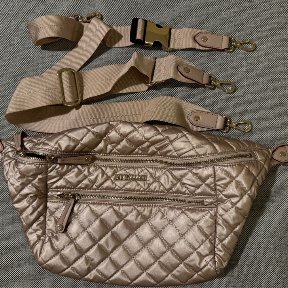 MZ Wallace Quilted Crossbody Bag in Metallic Beige